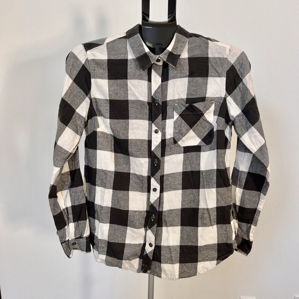 Eddie Bauer Women’s Button Down Up Black White Flannel Size Medium Long Sleeves